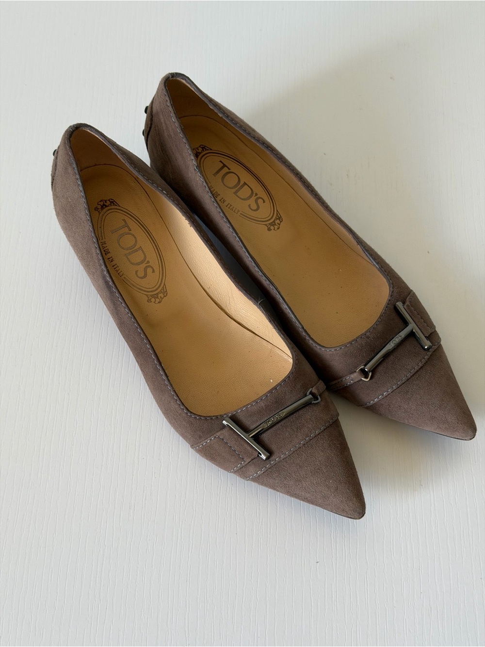 TOD'S Suede Pointed Toe Block Heel Pumps 37.5